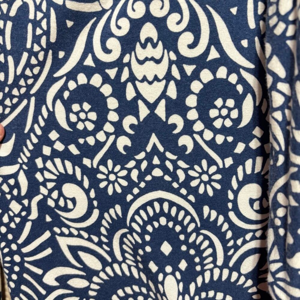 Cynthia Rowley Womens Medium M Blue White Faux Wrap Long Sleeve Knit Dress Vneck - Picture 2 of 7